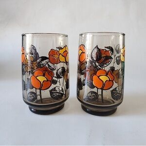 Vtg 1970s Libbey St Clair Floral Drinking Glasses Set of 2